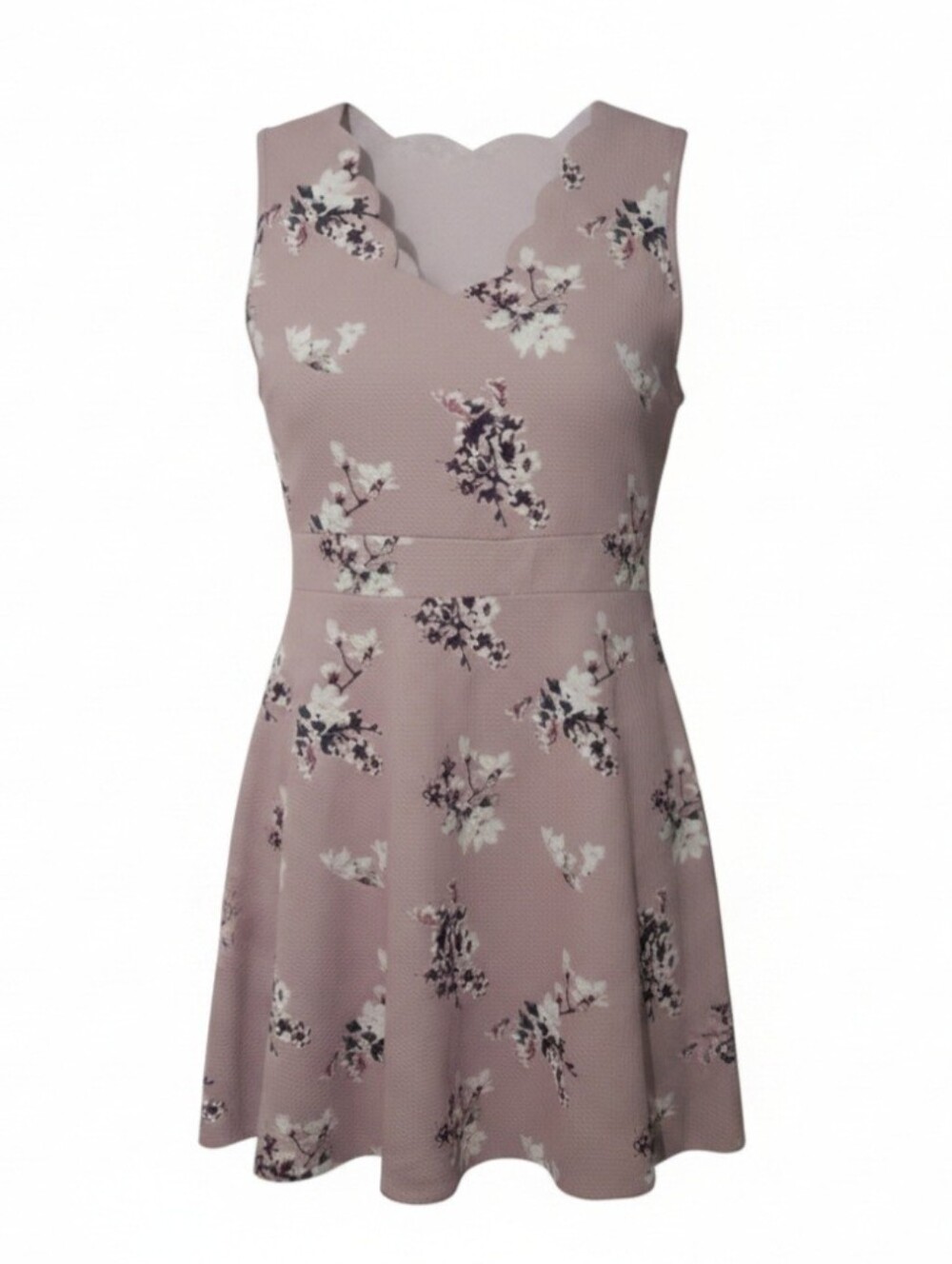 Wishful Park Dusty Pink Floral Scallop-Neck Mini Dress